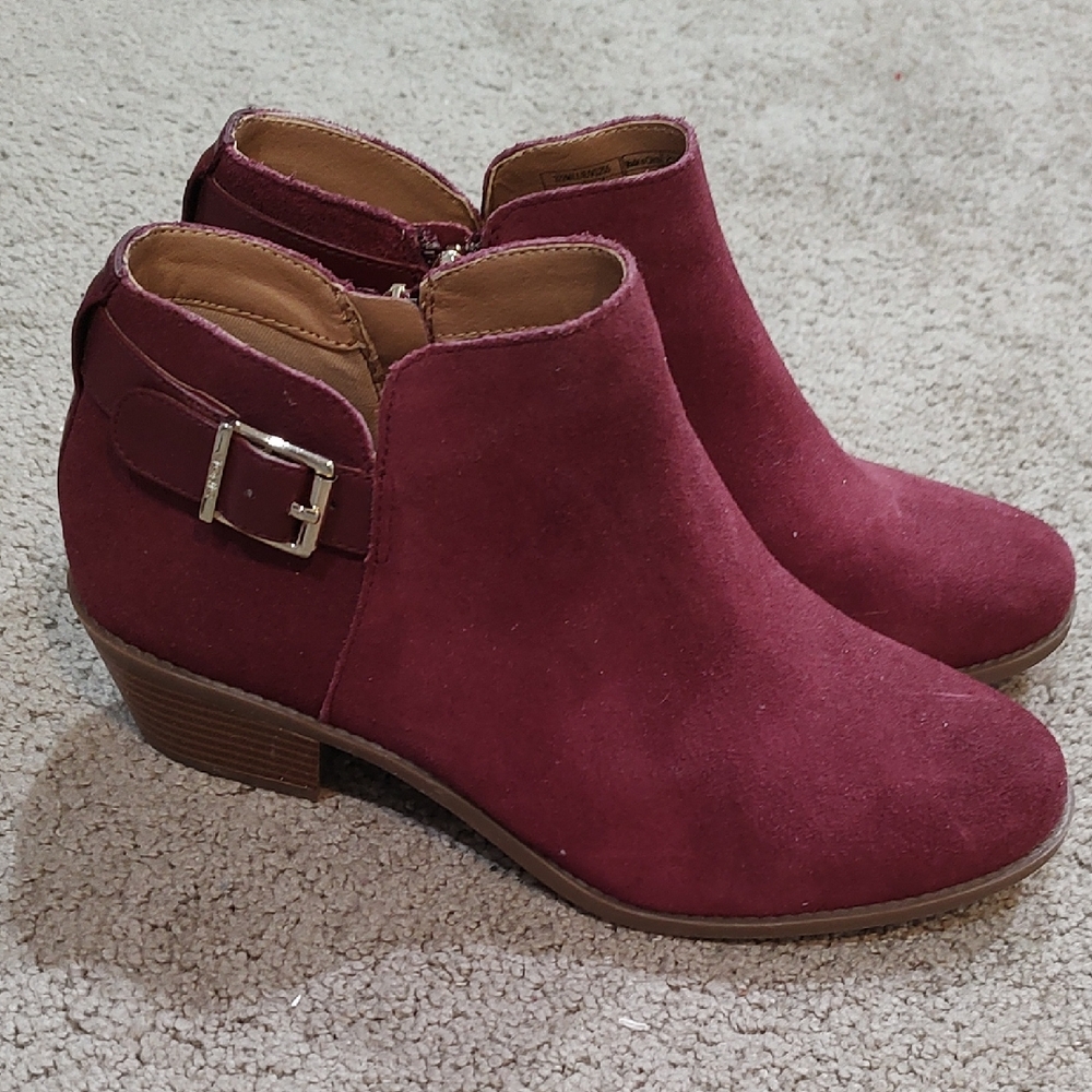 Vionic Maroon Suede Ankle Booties with Buckle